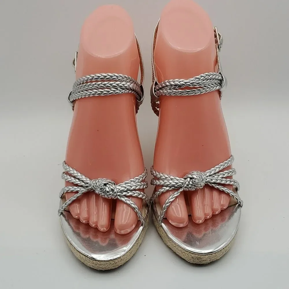 Michael Kors Silver Espadrille Wedge Sandals. SIZE 7M. S854‎